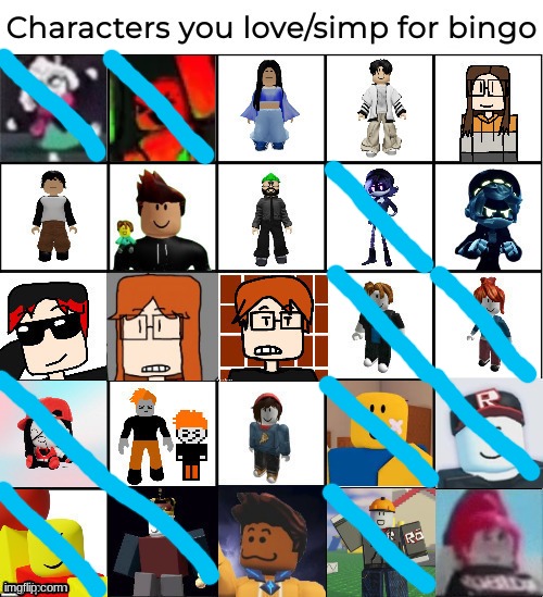 not romance just likes. also if romance is an option why is a child on here (c00lkidd) | image tagged in characters you love/simp for bingo | made w/ Imgflip meme maker