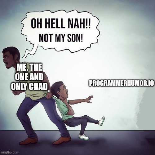 Oh hell nah not my son | ME, THE ONE AND ONLY CHAD; PROGRAMMERHUMOR.IO | image tagged in oh hell nah not my son | made w/ Imgflip meme maker