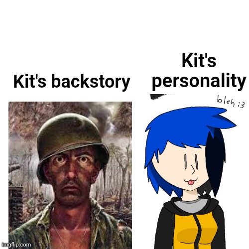 Kinda funny that the character I gave the most traumatic backstory to also is the silliest of the bunch | Kit's backstory; Kit's personality | made w/ Imgflip meme maker