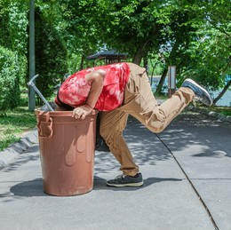 Man searching trash. Blank Meme Template