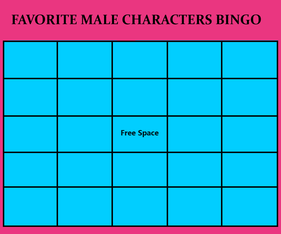 Favorite male characters bingo Blank Meme Template