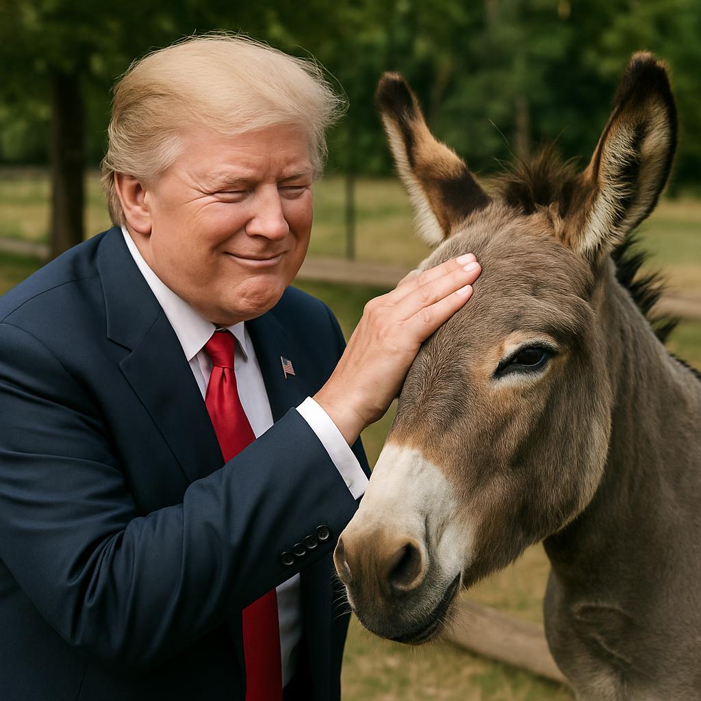 Trump petting a donkey Blank Meme Template