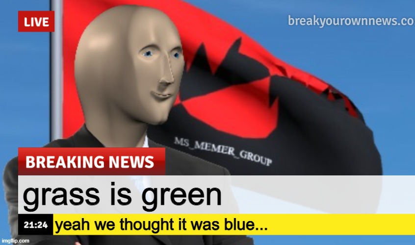 remember this fuckass template | grass is green; yeah we thought it was blue... | image tagged in msmg news december 2022 edition | made w/ Imgflip meme maker