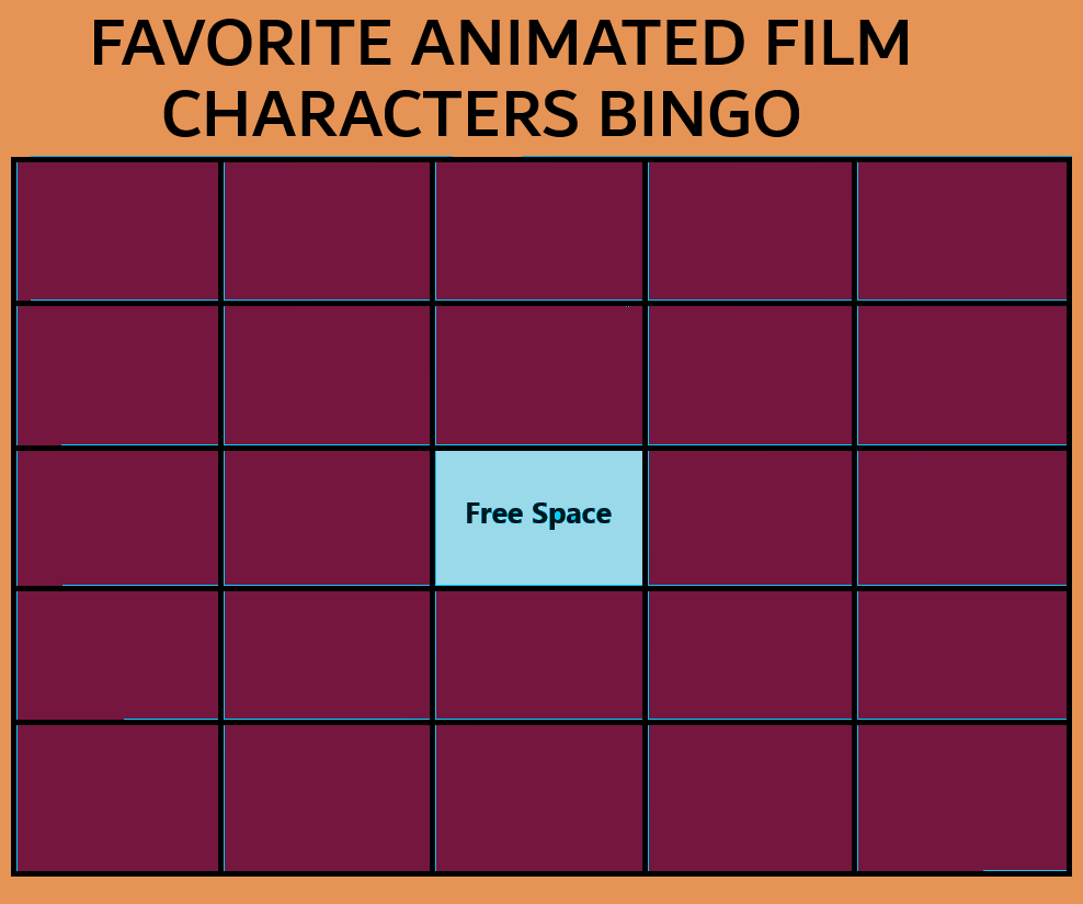 favorite animated film characters bingo Blank Meme Template