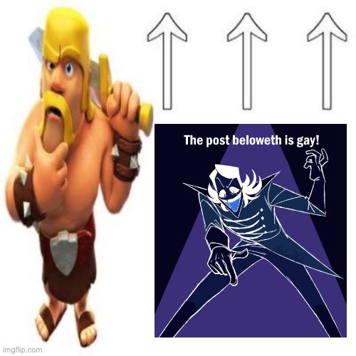 Clash of Clans Barbarian Pointing at the user above | image tagged in clash of clans barbarian pointing at the user above | made w/ Imgflip meme maker
