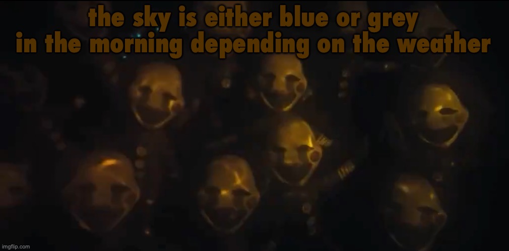 top 9 most obvious facts | the sky is either blue or grey in the morning depending on the weather | image tagged in the swarm is here | made w/ Imgflip meme maker