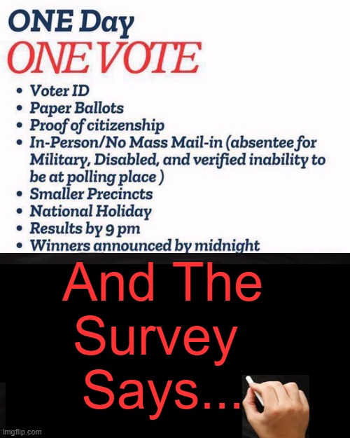 If you don't believe in voter ID, you do believe in cheating... | And The
Survey 
Says... | image tagged in it's that obvious,we the people,not we the progressives,voter fraud,election fraud,think about it | made w/ Imgflip meme maker