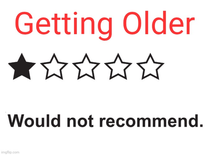 Getting older sucks | Getting Older | image tagged in would not recommend | made w/ Imgflip meme maker