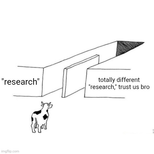"research" totally different "research," trust us bro | image tagged in the illusion of free choice blank | made w/ Imgflip meme maker