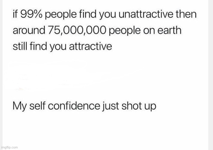 Self-confidence | image tagged in confidence,funny memes,relatable memes,relatable,attractive,ugly | made w/ Imgflip meme maker