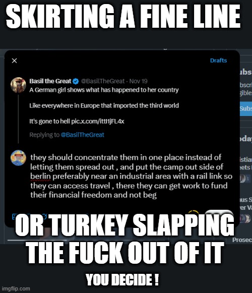 SKIRTING A FINE LINE; OR TURKEY SLAPPING THE FUCK OUT OF IT; YOU DECIDE ! | made w/ Imgflip meme maker