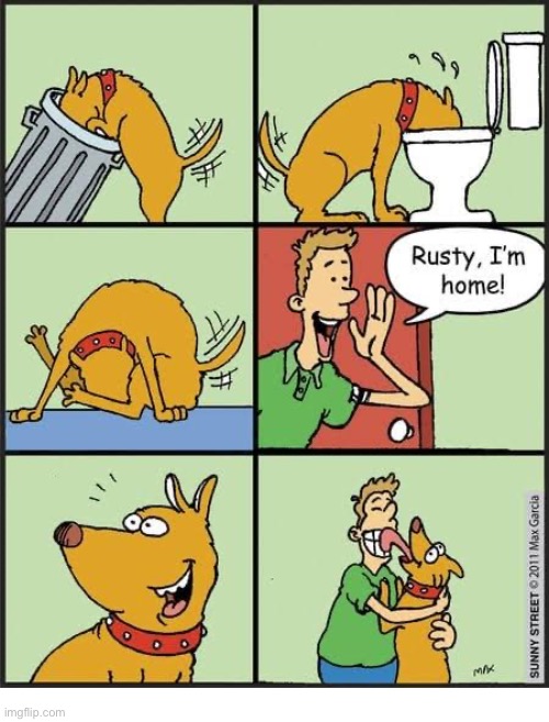 image tagged in comics,sunny street,dog,nasty,licking mans mouth afterwards | made w/ Imgflip meme maker