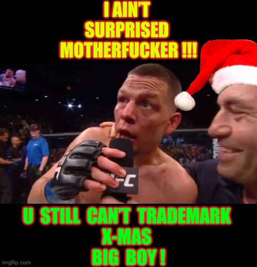 It’s Fact !!!  I Do Believe !   : ) | I AIN’T 
SURPRISED 
MOTHERFUCKER !!! U  STILL  CAN’T  TRADEMARK 
X-MAS 
BIG  BOY ! | image tagged in i'm not surprised nate diaz | made w/ Imgflip meme maker