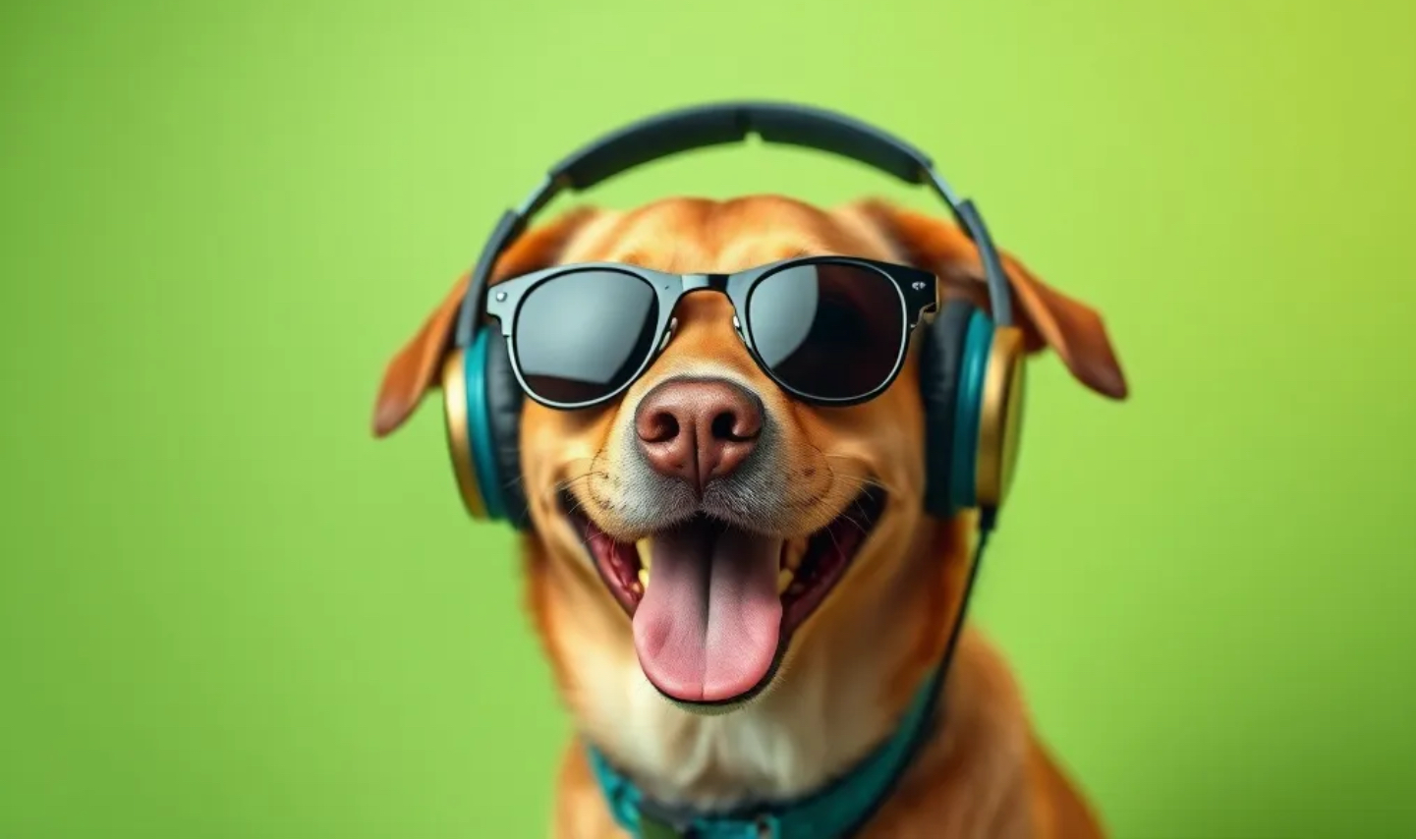 Happy Cool Dog Sunglasses Headphones Listening Blank Meme Template
