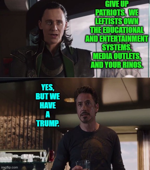 Of course those RINOs are NOT going to codify Trump's executive orders into law. | GIVE UP PATRIOTS.  WE LEFTISTS OWN THE EDUCATIONAL AND ENTERTAINMENT SYSTEMS, MEDIA OUTLETS, AND YOUR RINOS. YES, BUT WE HAVE A TRUMP. | image tagged in we have a hulk | made w/ Imgflip meme maker