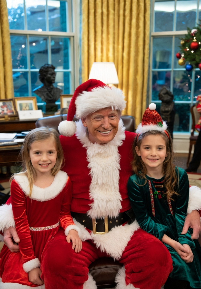 Donald Trump Santa Claus two girls Blank Meme Template