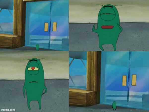 Plankton being kicked out from Krusty Krab Blank Meme Template