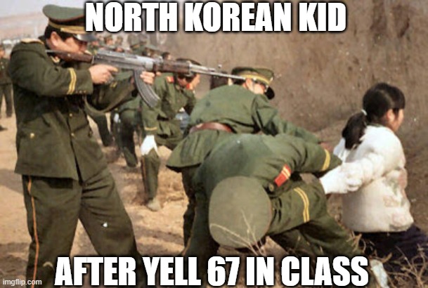 Communist execution | NORTH KOREAN KID AFTER YELL 67 IN CLASS | image tagged in communist execution | made w/ Imgflip meme maker