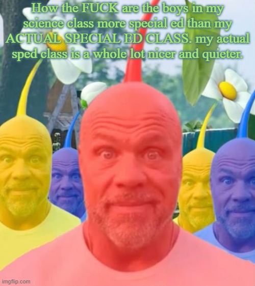 Picked men | How the FUCK are the boys in my science class more special ed than my ACTUAL SPECIAL ED CLASS. my actual sped class is a whole lot nicer and quieter. | image tagged in picked men | made w/ Imgflip meme maker
