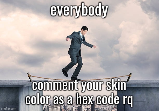 man walking on rope | everybody; comment your skin color as a hex code rq | image tagged in man walking on rope | made w/ Imgflip meme maker