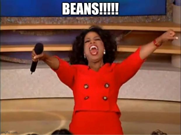 Oprah You Get A | BEANS!!!!! | image tagged in memes,oprah you get a | made w/ Imgflip meme maker