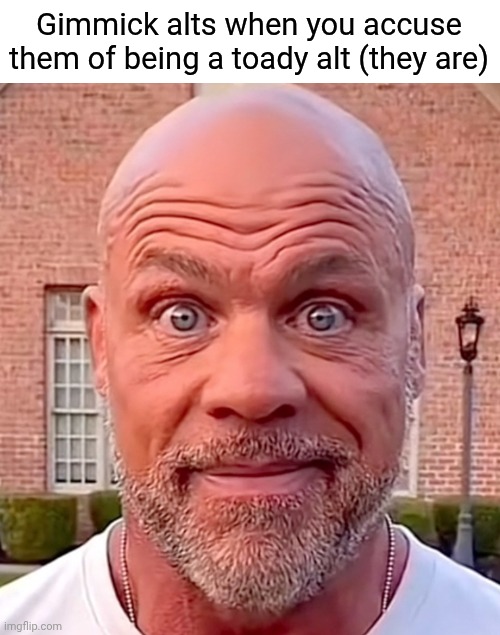. | Gimmick alts when you accuse them of being a toady alt (they are) | image tagged in kurt angle staring | made w/ Imgflip meme maker