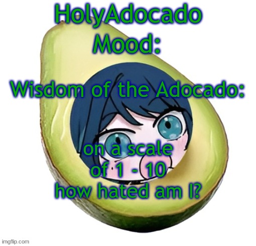 hivemind | on a scale of 1 - 10 how hated am I? | image tagged in holy adocado | made w/ Imgflip meme maker