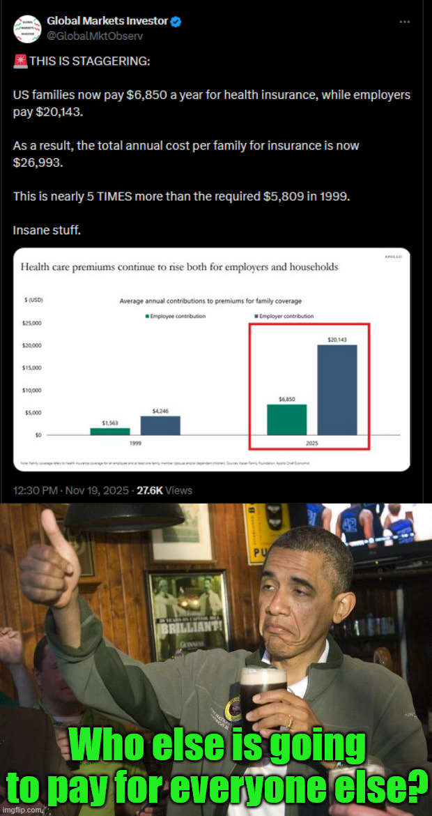 "Affordable" Obamacare...  because sombody has to pay | Who else is going to pay for everyone else? | image tagged in 0bamacare,sucks,making working americans pay for everyone else | made w/ Imgflip meme maker