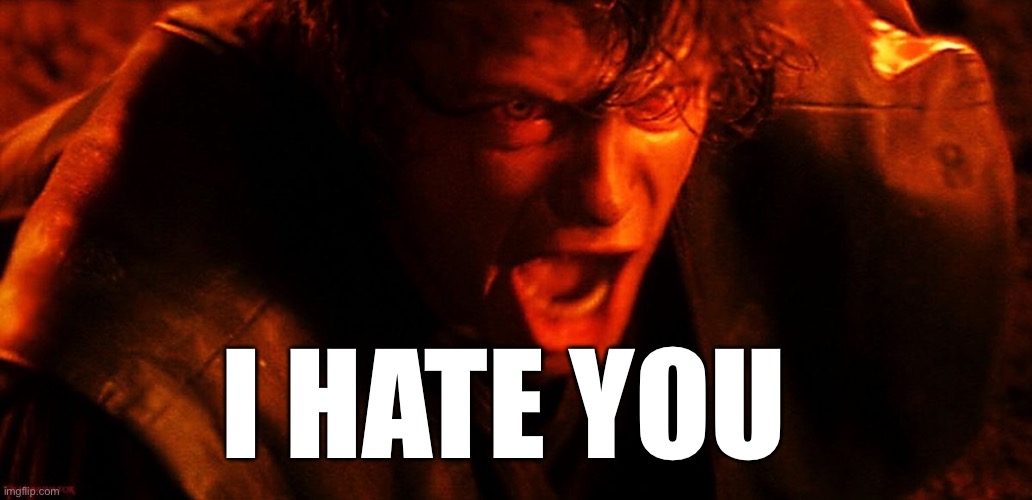 I HATE YOU | image tagged in anakin i hate you | made w/ Imgflip meme maker