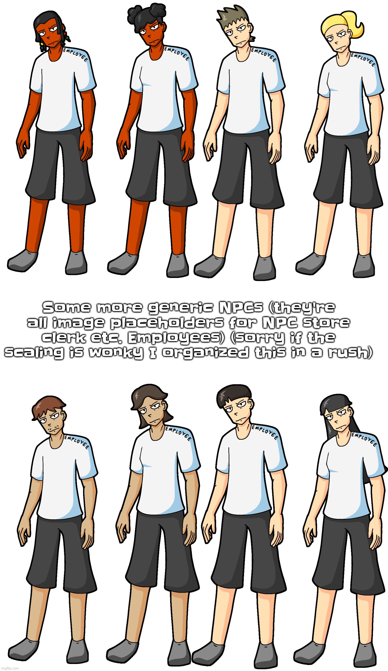 Some more generic NPCs (they're all image placeholders for NPC store clerk etc. Employees) (sorry if the scaling is wonky I organized this in a rush) | made w/ Imgflip meme maker