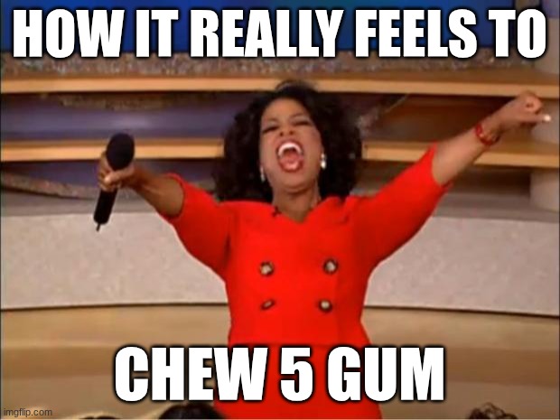 Oprah You Get A | HOW IT REALLY FEELS TO; CHEW 5 GUM | image tagged in memes,oprah you get a | made w/ Imgflip meme maker