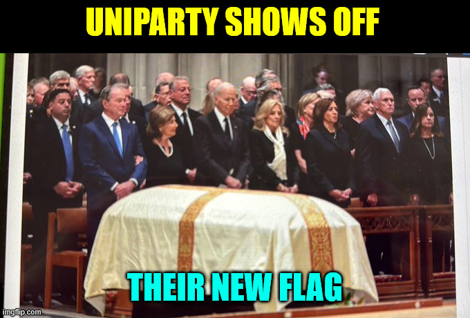 Uniparty flag on full display | UNIPARTY SHOWS OFF THEIR NEW FLAG | image tagged in uniparty shows of their flag,cheney rally | made w/ Imgflip meme maker