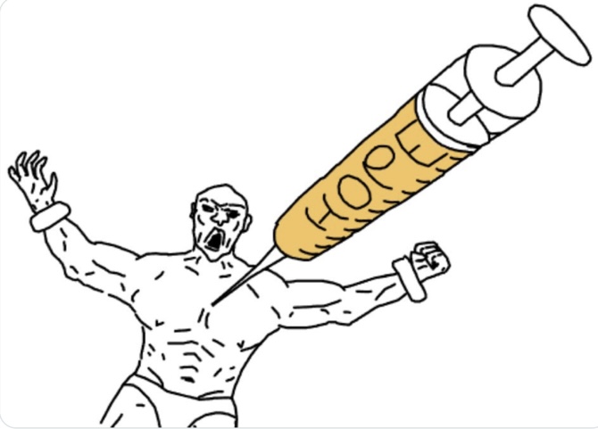 Soyjack being injected with hope Blank Meme Template