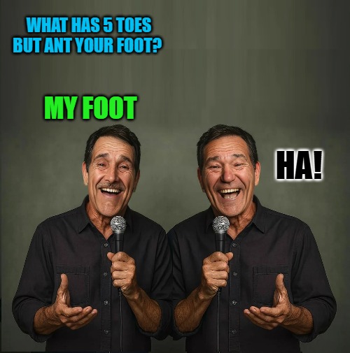 WHAT HAS 5 TOES BUT ANT YOUR FOOT? MY FOOT; HA! | made w/ Imgflip meme maker