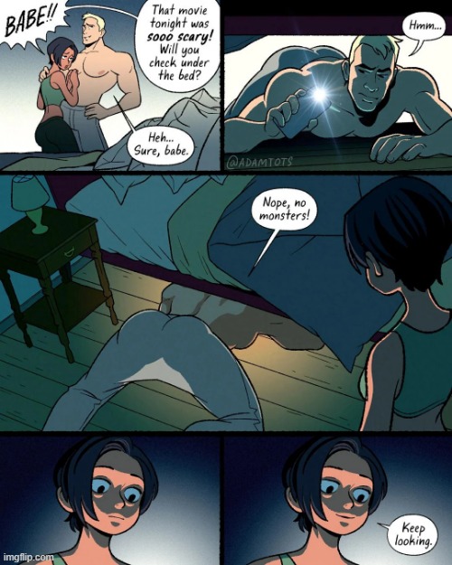 image tagged in scary movie,monsters,bed,under,butt,booty | made w/ Imgflip meme maker