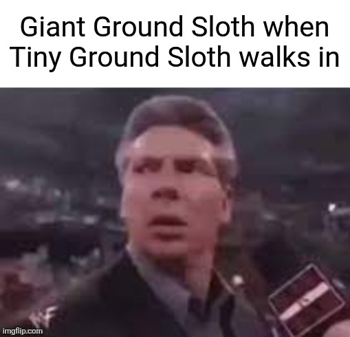 Giant Ground Sloth meme | Giant Ground Sloth when Tiny Ground Sloth walks in | image tagged in x when x walks in | made w/ Imgflip meme maker