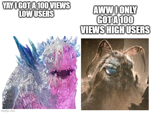 what this is in imgflip for users | AWW I ONLY GOT A 100 VIEWS HIGH USERS; YAY I GOT A 100 VIEWS
LOW USERS | image tagged in memes,relatable memes,imgflip | made w/ Imgflip meme maker