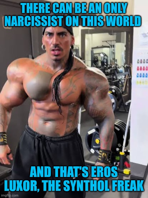 Eros.... damnit! ? ? | THERE CAN BE AN ONLY NARCISSIST ON THIS WORLD; AND THAT'S EROS LUXOR, THE SYNTHOL FREAK | made w/ Imgflip meme maker