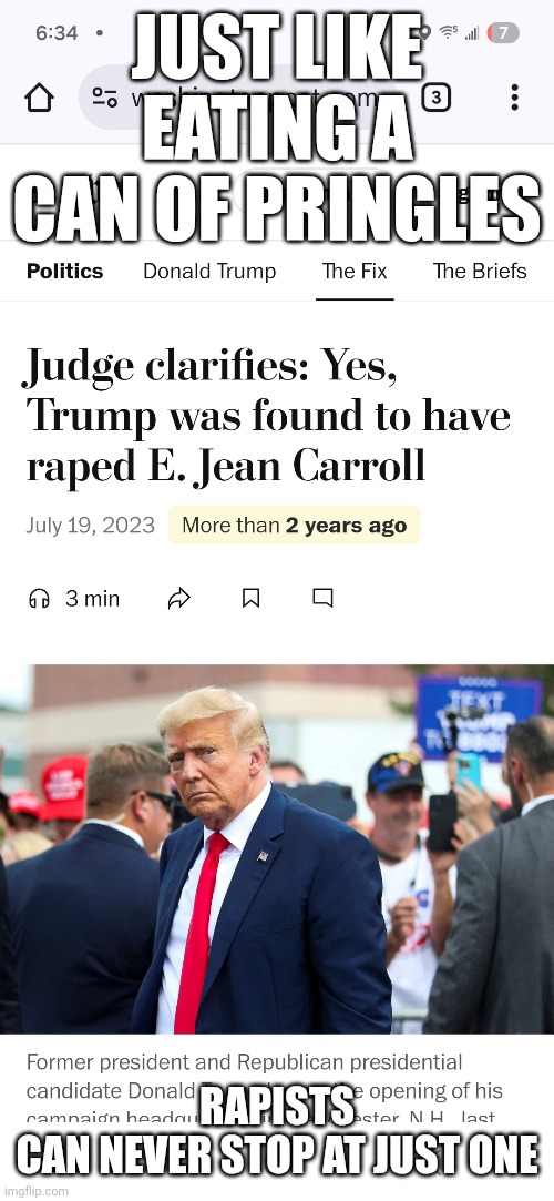 They will never stop at one | JUST LIKE EATING A CAN OF PRINGLES; RAPISTS CAN NEVER STOP AT JUST ONE | made w/ Imgflip meme maker