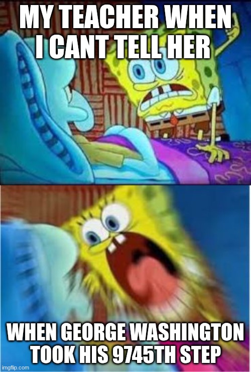 Why would I know? | MY TEACHER WHEN I CANT TELL HER; WHEN GEORGE WASHINGTON TOOK HIS 9745TH STEP | image tagged in spongebob screaming meme | made w/ Imgflip meme maker