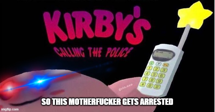 SO THIS MOTHERFUCKER GETS ARRESTED | image tagged in kirby's calling the police | made w/ Imgflip meme maker