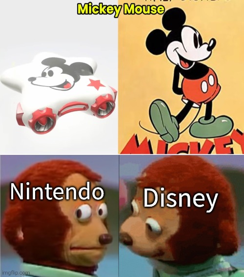 If Disney ever see this from Kirby Air Riders, there will be a war. | Disney; Nintendo | image tagged in monkey puppet the 2nd,kirby air riders,mickey mouse | made w/ Imgflip meme maker