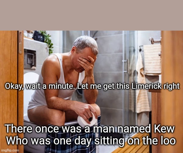 Man facepalm smh | Okay, wait a minute. Let me get this Limerick right There once was a man named Kew 
Who was one day sitting on the loo | image tagged in man facepalm smh | made w/ Imgflip meme maker