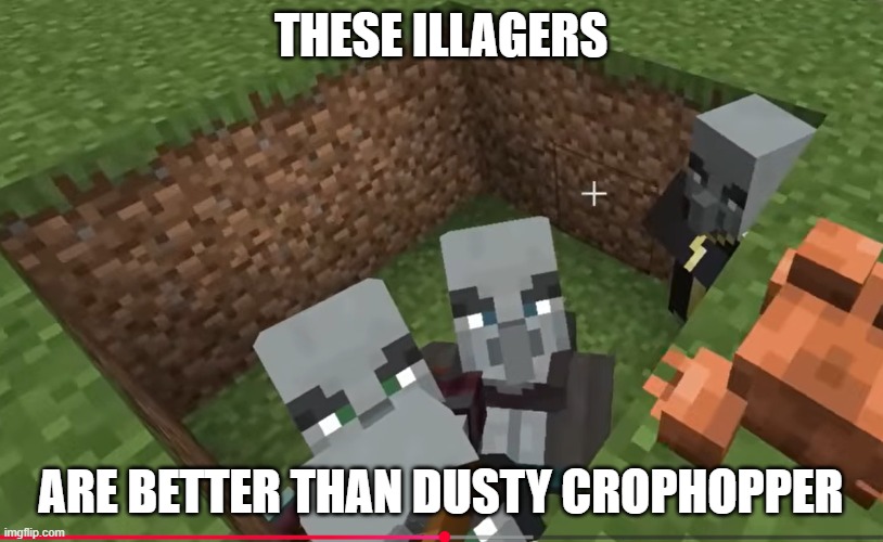 Illagers | THESE ILLAGERS; ARE BETTER THAN DUSTY CROPHOPPER | image tagged in illagers | made w/ Imgflip meme maker