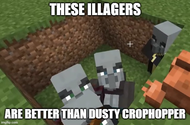 Illagers | THESE ILLAGERS; ARE BETTER THAN DUSTY CROPHOPPER | image tagged in illagers | made w/ Imgflip meme maker