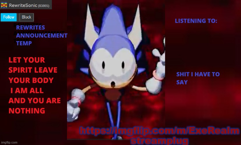 Rewrite annoucement temp | https://imgflip.com/m/ExeRealm streamplug | image tagged in rewrite annoucement temp | made w/ Imgflip meme maker