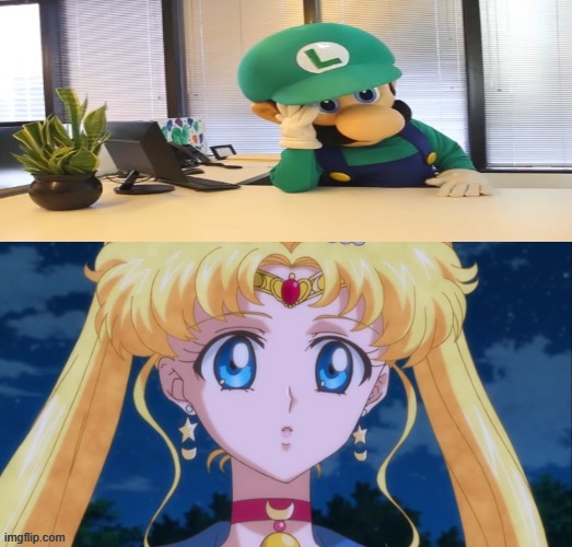 luigi falls in love with sailor moon | image tagged in who falls in love with sailor moon,super mario,nintendo,luigi,crossover,sailor moon | made w/ Imgflip meme maker
