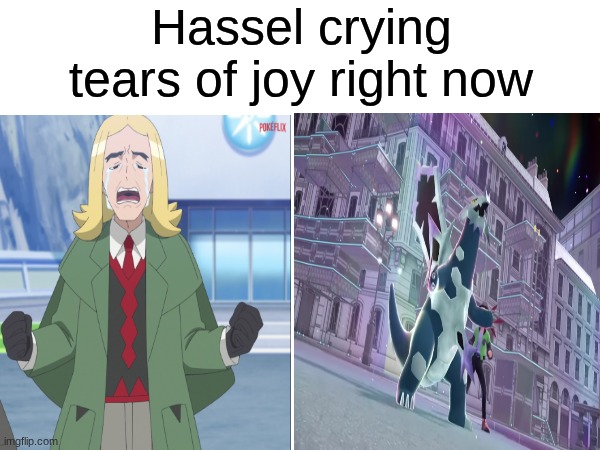 He'd be proud | Hassel crying tears of joy right now | image tagged in memes,funny,pokemon,anime,gaming | made w/ Imgflip meme maker