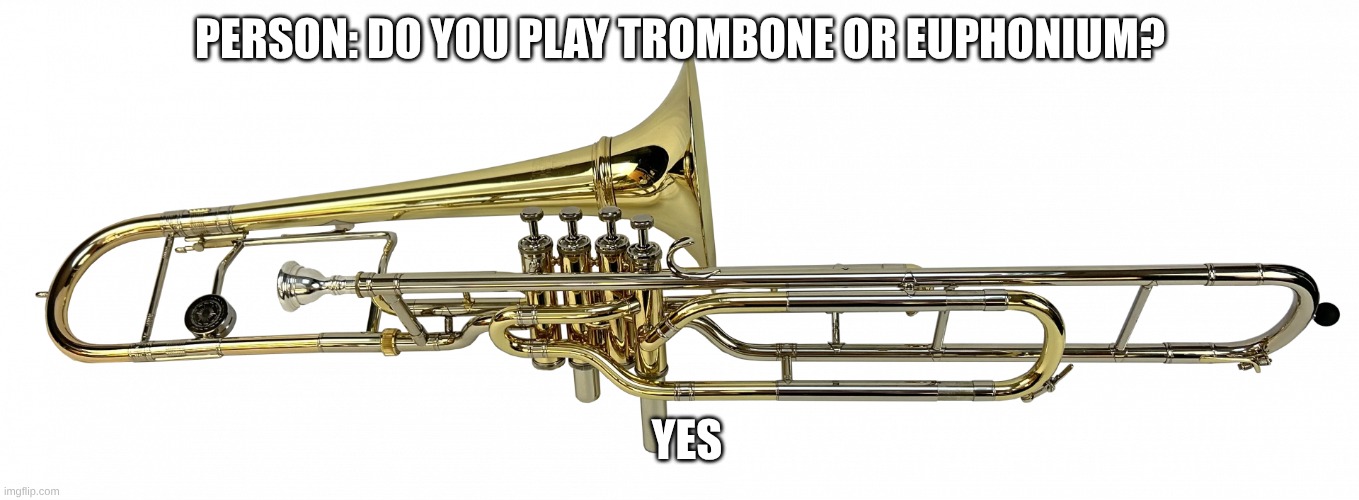 introducing the tromepuhonium | PERSON: DO YOU PLAY TROMBONE OR EUPHONIUM? YES | image tagged in cursed image,why does this exist | made w/ Imgflip meme maker