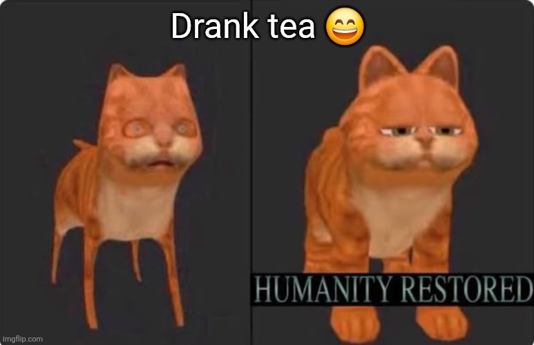 humanity restored | Drank tea 😄 | image tagged in humanity restored | made w/ Imgflip meme maker